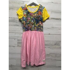 KPea Pixar Mashup Dress Girls 10-12 Pink Yellow Polka Dot Character EUC
